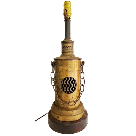 1960s MCM Table Lamp Brass Nautical Industrial Internal Light Mid Century INVRM - Picture 1 of 6